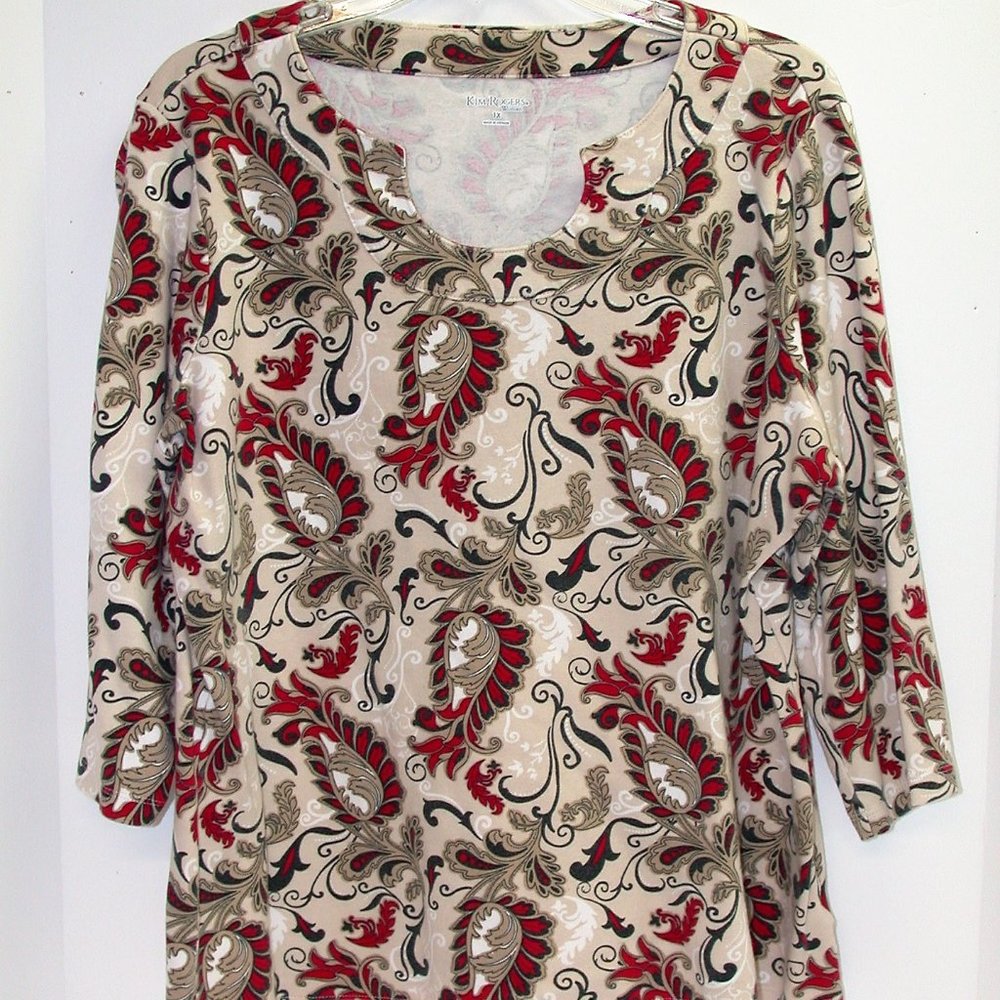 NEW PRICE Kim Rogers Cotton Pullover Knit Top ~ Red Beige White Black Tan